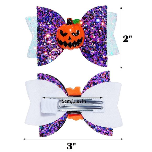 3 for $15 Halloween Glitter Hair Bows Jack o'lantern - Picture 4 of 4